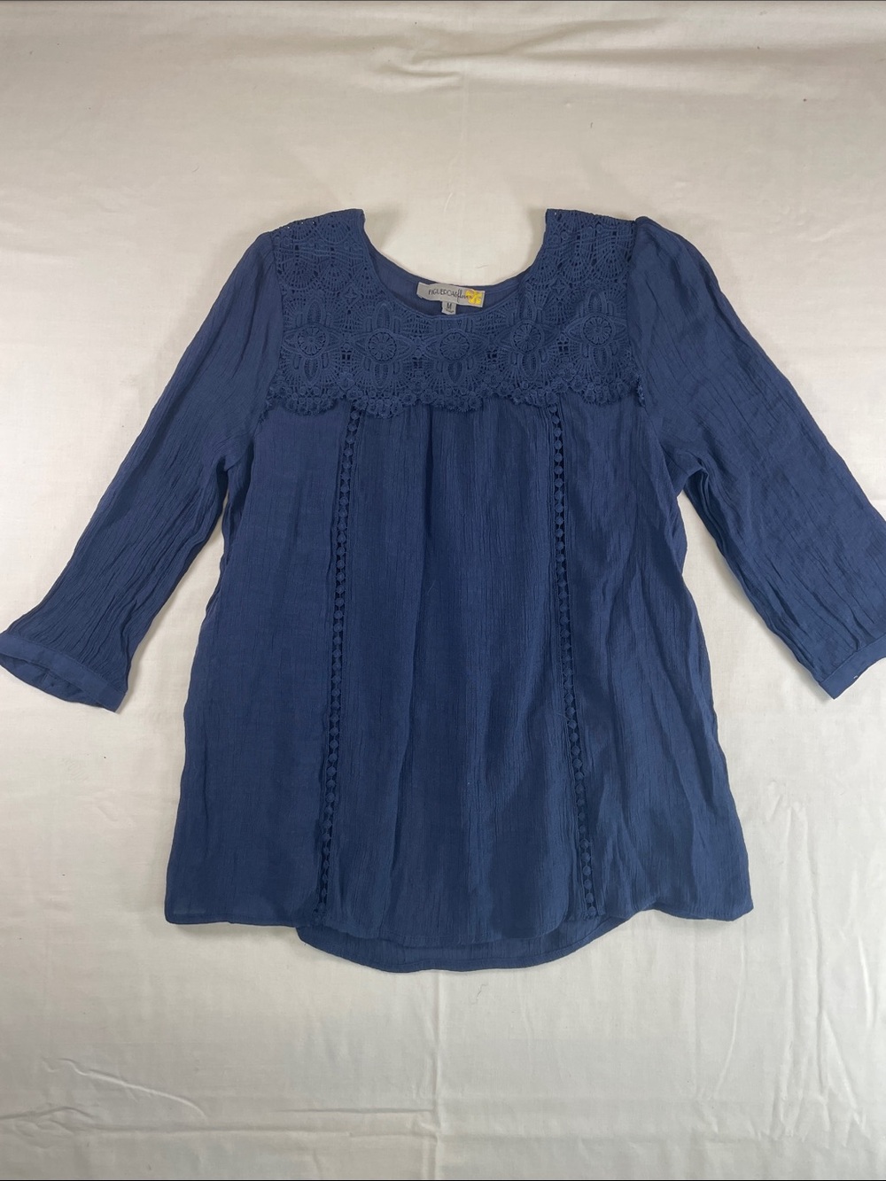 Anthropologie Peasant Navy Crochet lace Blouse cami M